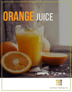Glass of fresh orange juice surrounded by sliced oranges with the text Orange Juice