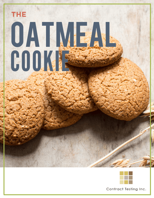 Stack of oatmeal cookies on a wooden surface with the text The Oatmeal Cookie