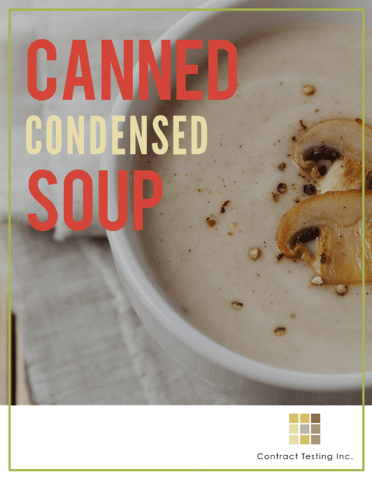 Bowl of creamy mushroom soup with the text Canned Condensed Soup